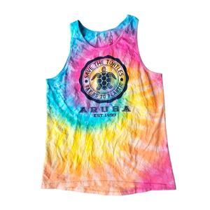 Aruba Mens Tie Dye Turtle Sleeveless Tank Top Large